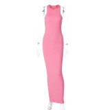 Solid Sleeveless O Neck Maxi Dress BLG-D2C11244A