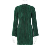Stripe Solid Casual O Neck Midi Dress BLG-D2910320K