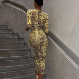 Print Hollow Long Sleeve Bandage Dress BLG-D1B7217A