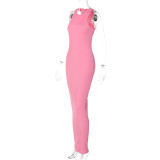 Solid Sleeveless O Neck Maxi Dress BLG-D2C11244A