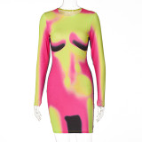 Long Sleeve Print Slim Mini Dress BLG-D1B6988A