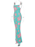 Sexy Backless Tie Up Slim Print Dress BLG-D3713558A