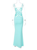 Sexy Sling Hollow Out Backless Maxi Dress BLG-D3512725K