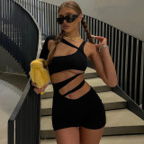 Solid Hollow Out Single Shoulder Romper BLG-P258540K