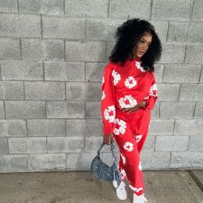 Kapok Printed Sweatshirt Sport Loose Two Piece Set GMOY-0021
