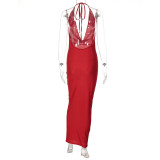 Sexy V-neck Backless Sleeveless Maxi Dress BLG-D238018K