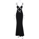 Sexy Sling Hollow Out Backless Maxi Dress BLG-D3512725K
