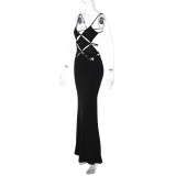Sexy Sling Hollow Out Backless Maxi Dress BLG-D3512725K