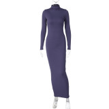 Solid Color High Neck Slim Maxi Dress BLG-D2810029K