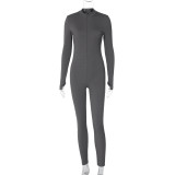 Long Sleeve Solid Zipper Jumpsuit BLG-P3A14652K
