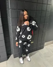 Kapok Printed Sweatshirt Sport Loose Two Piece Set GMOY-0021