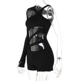 Solid Hollow Out Single Shoulder Romper BLG-P258540K