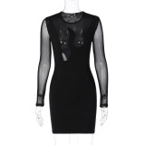 Mesh Patchwork Hollow Out Mini Dress BLG-D3613186K