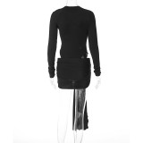 Hollow Out Long Sleeve Tie Up Two Piece Skirt Set BLG-S2910454A