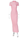 Short Sleeve Backless Split Maxi Dress BLG-D3312103A