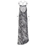 Fashion Printed Split Halter Maxi Dress BLG-D238003A