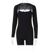 U Neck Long Sleeve Shawl Skinny Romper BLG-P3613236A