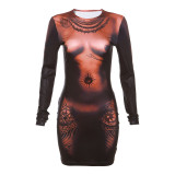 Fashion Printed Long Sleeve Slim Mini Dress DLSF-K23D39132