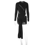 Hollow Out Long Sleeve Tie Up Two Piece Skirt Set BLG-S2910454A