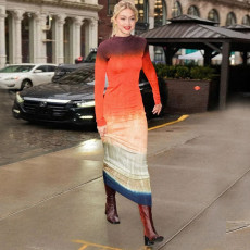 Colorful Print Long Sleeve Maxi Dress BLG-D3813662K