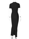 Short Sleeve Backless Split Maxi Dress BLG-D3312103A