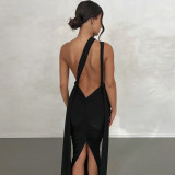 Sexy Deep V Neck Pleated Long Dress BLG-D3312194A