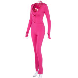 Long Sleeve Slim Hollow Out Three Piece Pants Set BLG-S3813898A
