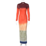 Colorful Print Long Sleeve Maxi Dress BLG-D3813662K