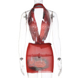 Sexy Mesh Print Halter Mini Dress BLG-D3412290K