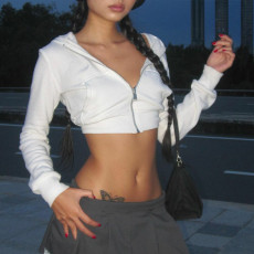 Fashion Zipper Hooded Slim Crop Tops BLG-T2910448A