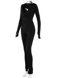 Long Sleeve Slim Hollow Out Three Piece Pants Set BLG-S3813898A