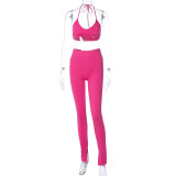 Long Sleeve Slim Hollow Out Three Piece Pants Set BLG-S3813898A