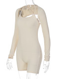 U Neck Long Sleeve Shawl Skinny Romper BLG-P3613236A