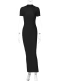 Short Sleeve Backless Split Maxi Dress BLG-D3312103A