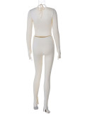 Long Sleeve Slim Hollow Out Three Piece Pants Set BLG-S3813898A