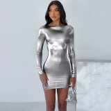 O Neck Long Sleeve Slim Mini Dress BLG-D3A14390A