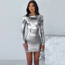 O Neck Long Sleeve Slim Mini Dress BLG-D3A14390A