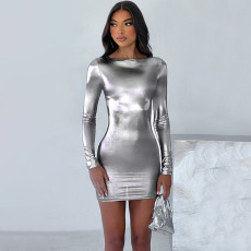 O Neck Long Sleeve Slim Mini Dress BLG-D3A14390A