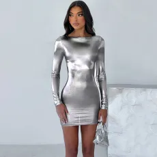 O Neck Long Sleeve Slim Mini Dress BLG-D3A14390A
