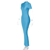 Short Sleeve Backless Split Maxi Dress BLG-D3312103A