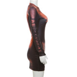 Fashion Printed Long Sleeve Slim Mini Dress DLSF-K23D39132