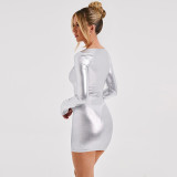 O Neck Long Sleeve Slim Mini Dress BLG-D3A14390A