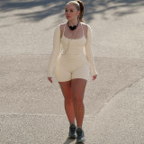 U Neck Long Sleeve Shawl Skinny Romper BLG-P3613236A