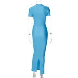 Short Sleeve Backless Split Maxi Dress BLG-D3312103A