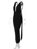 Sexy Deep V Neck Pleated Long Dress BLG-D3312194A