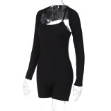 U Neck Long Sleeve Shawl Skinny Romper BLG-P3613236A