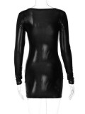 O Neck Long Sleeve Slim Mini Dress BLG-D3A14390A