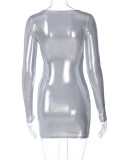 O Neck Long Sleeve Slim Mini Dress BLG-D3A14390A