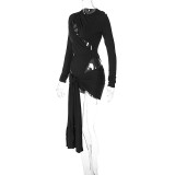 Hollow Out Long Sleeve Tie Up Two Piece Skirt Set BLG-S2910454A