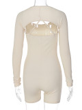 U Neck Long Sleeve Shawl Skinny Romper BLG-P3613236A